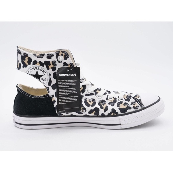 Converse Leopard Print High Top Sneakers - Black, Tan & White - Picture 8 of 9